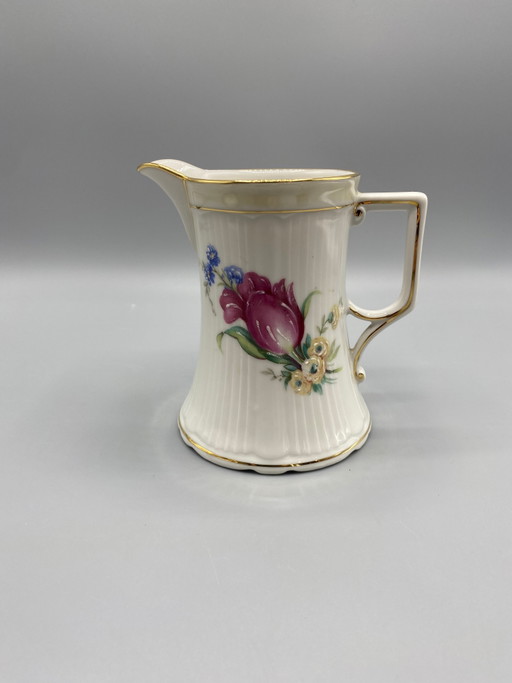 Lattiera in porcellana di Limoges con decorazione a tulipani – decoratieve objecten, Porcelain, Gold, Art Deco