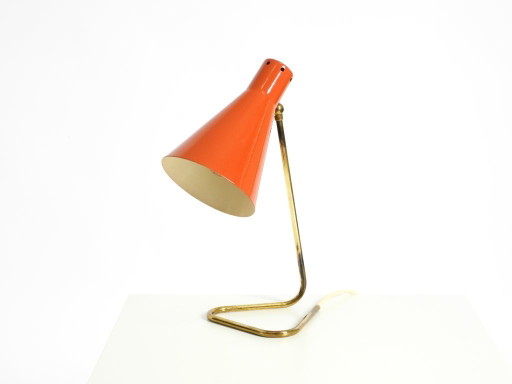 Beautiful, Large Mid-Century Modern Brass Table Lamp with a Brick-Red Shade