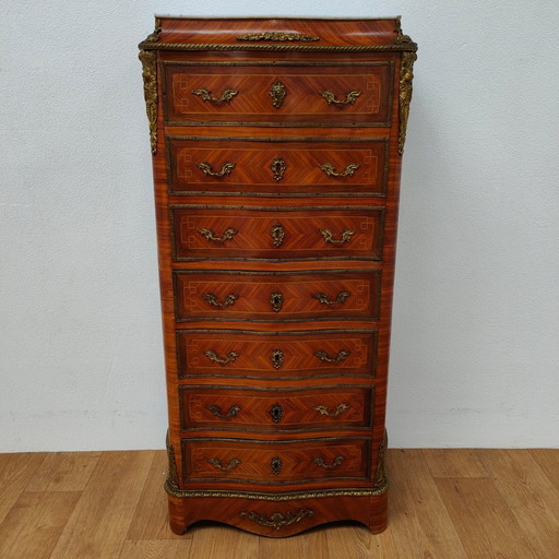 Ancienne commode secrétaire française avec dessus en marbre