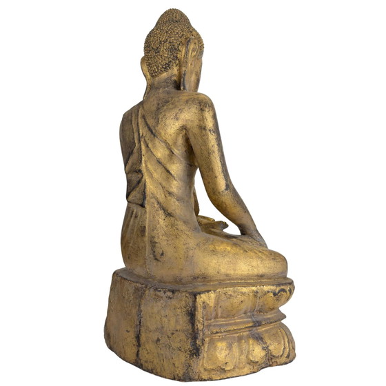 Buda antiguo de madera dorada – Estilo Mandalay de Myanmar – Incrustaciones de vidrio – Esculturas, Wood (photo 4 of 11)