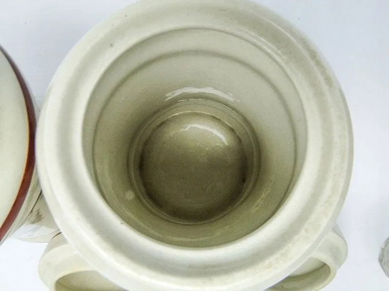 Art Deco Getreidebehälter, Tschechoslowakei, 1950er Jahre, 2er Set, Küchenzubehör, Keramik, Braun (Foto 12 von 15)