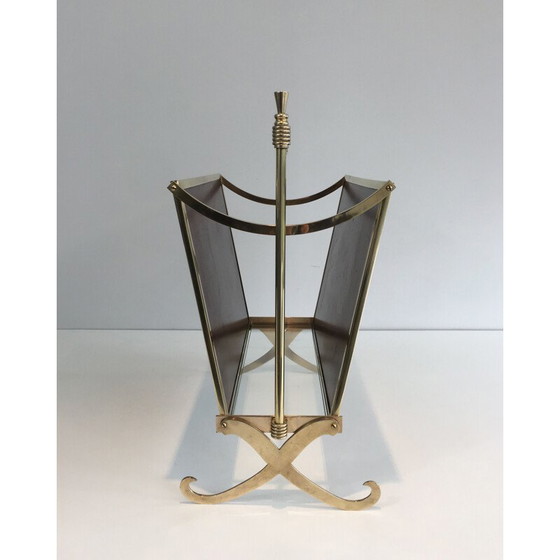 Image 1 of Vintage brass and neoclassical mahogany magazine rack for the Jansen house, 1940