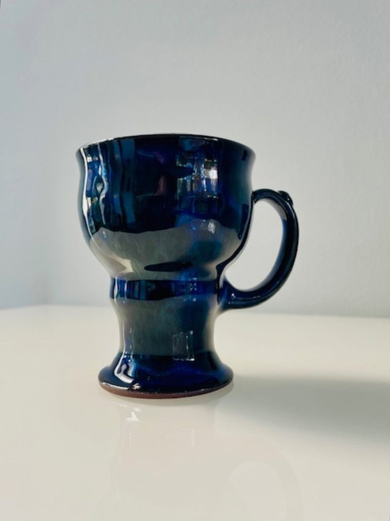 Image 1 of Servizio da tè scandinavo in ceramica blu cobalto: brocca e 2 tazze.
