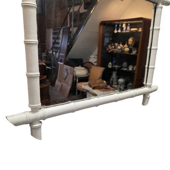 Image 1 of Large vintage white faux bamboo mirror