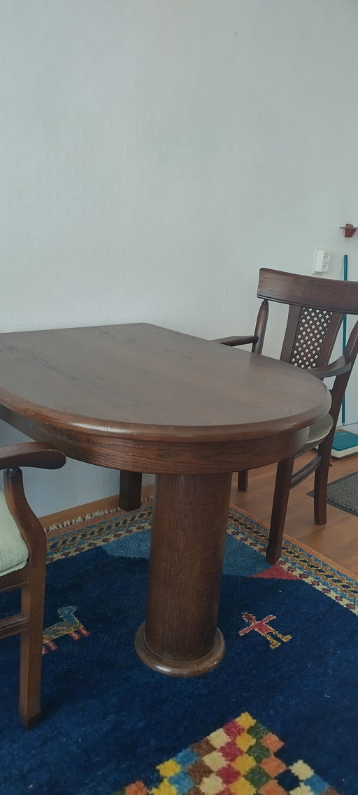 Table de salle à manger ancienne avec 2 chaises - chêne foncé
