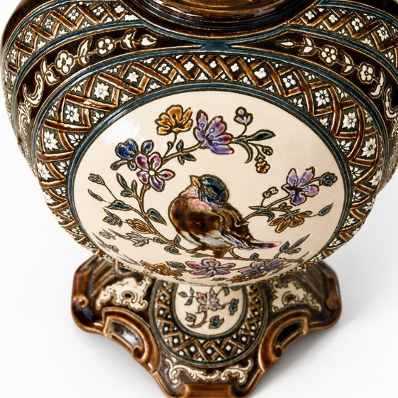 Image 1 of Pair of antique Austrian majolica vases from 1885, signed Gerbing & Stephan