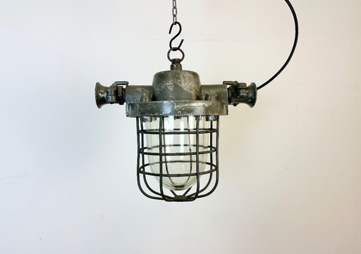 Industrial Cast Aluminium Cage Pendant Light, 1960s