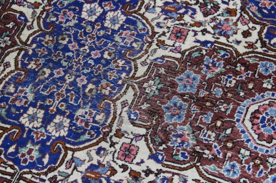 Image 1 of Toile persane originale nouée à la main à Tabriz, patine bleue, style vintage, 332 x 219 cm