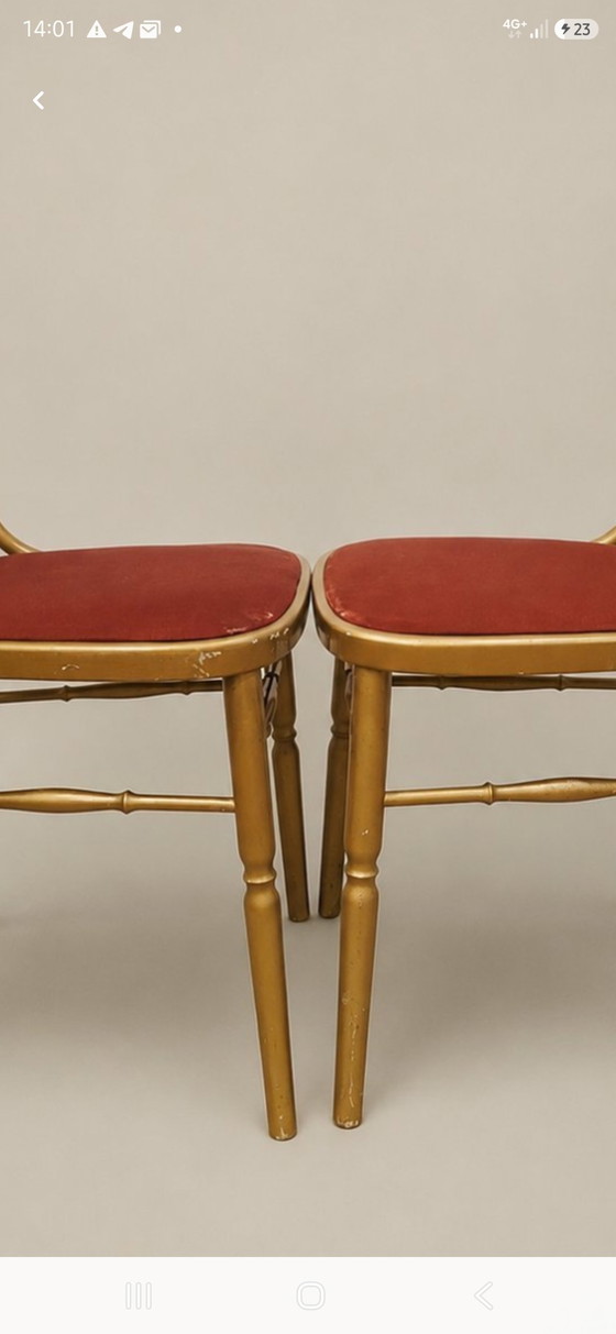 Set di 8 sedie vintage Napoleon/Chiavari | Finitura oro | Rivestimento bordeaux | Vienna – Poltrone, Wood (photo 6 of 6)