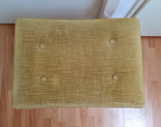 Unique Mid-Century Design Piano Stool / Footstool Tufted Ocher Yellow Velvet 70s Space Age (photo 6 of 10)