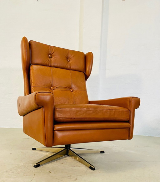 Vintage Danish Retro Mid-Century Svend Skipper Cognac Leather Chair 60S