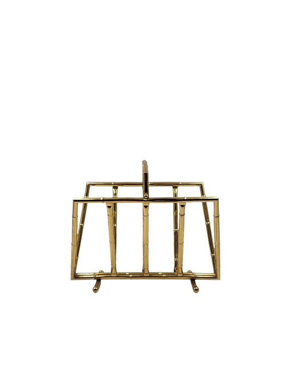 Image 1 of Hollywood regency bamboo-effect brass magazine rack, Montagnani, Italy 1970s