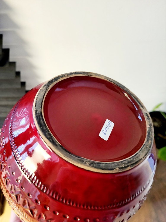 Image 1 of Vaso Bitossi, ceramica smaltata rossa, decoro Riminini, Aldo Londi, anni '60 in Italia