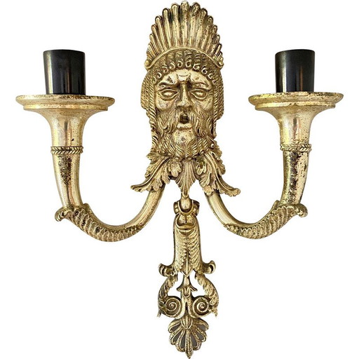 Vintage Greek Tragedy Masque wall lamps in silver-plated cast alloy