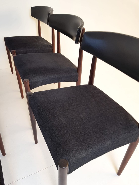 6 Chaises Vintage Danoises Palissandre Skai Noir Et Tissu – Chaises de salle à manger, Wood (photo 12 of 15)