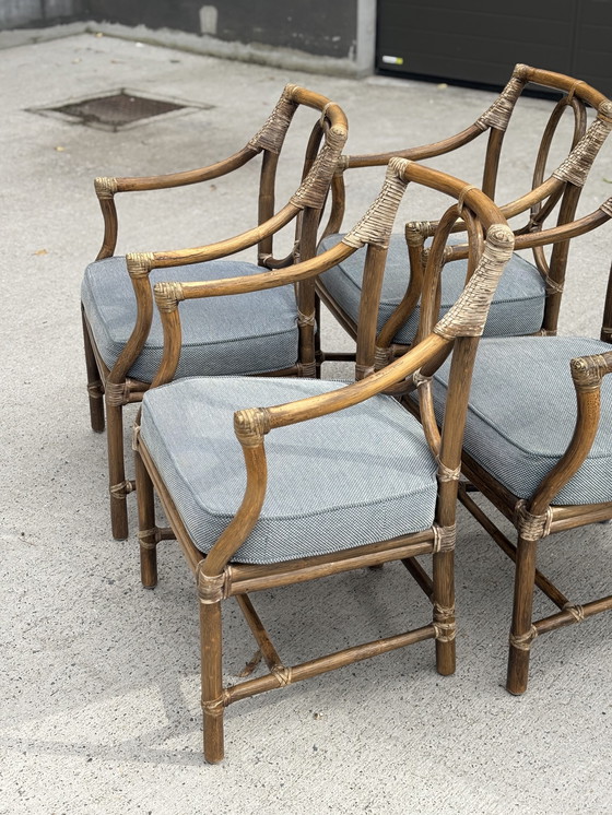 Image 1 of Set of 4 McGuire design rattan chairs with cushions – excellent condition