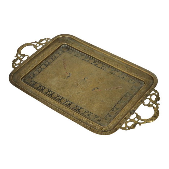 Image 1 of Vassoio orientale in ottone a forma di pavone