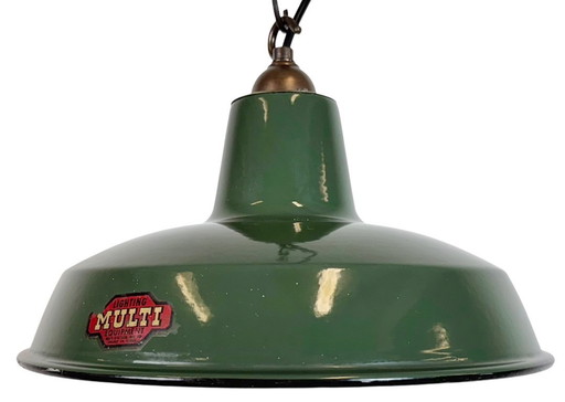Industrial Green Enamel Factory Pendant Lamp from Multi Electrical Co., 1960s