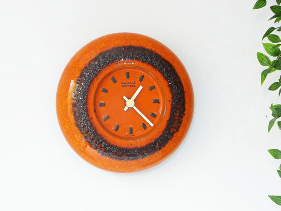 Image 1 of Vintage wall clock, Space Age, Fat Lava ceramic, Kienzle Orange, 60s/70s retro