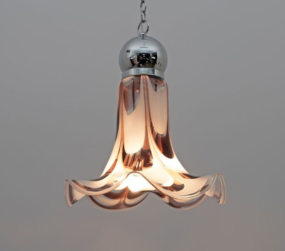 Image 1 of Lámpara colgante AVMazzega de mediados de siglo XX, estilo italiano moderno, de cristal de Murano y acero, década de 1970