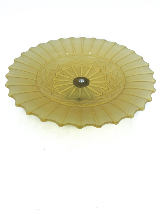 1950s Yellow Bohemian Glass Cake Stand, Crockery (photo 5 of 5)