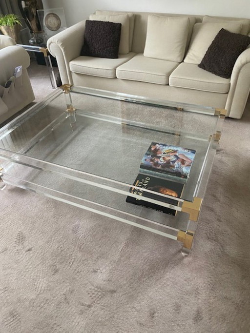 Perspex with brass large coffee table