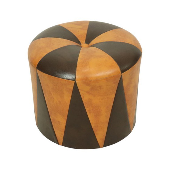 Image 1 of Round Vintage Pouf Brown Camel Skai