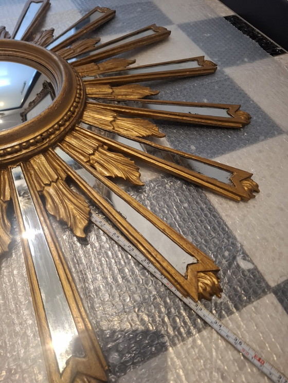 Image 1 of Miroir soleil en bois de 85cm XXL de 1962 estampé convexe 