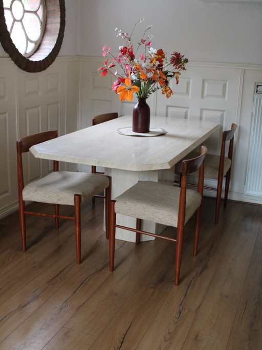 Vintage Travertine Dining Table With Faceted Edge – eettafels