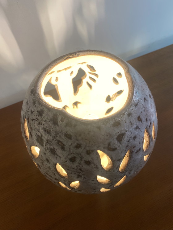 Image 1 of openwork lamp by F & J Bonaudi, Vallauris ceramics circa 1960