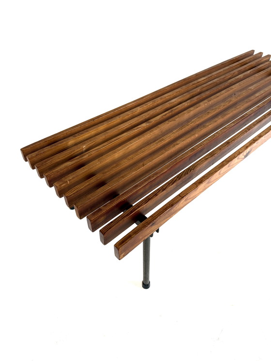 Image 1 of Vintage pinewood slatted bench '60