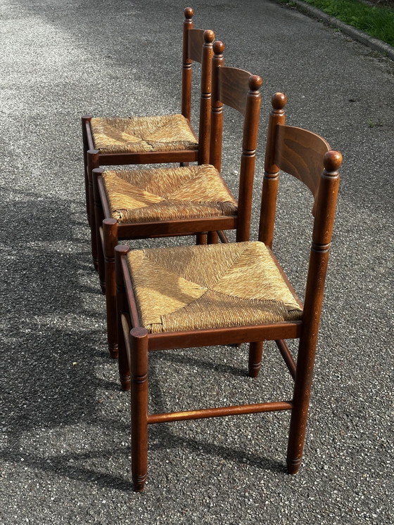 3 Sedie Vintage in Legno e Paglia – Anni '50/'60 – Sedie da pranzo, Wood (photo 2 of 15)