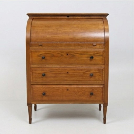 Vintage eikenhouten secretair met rolluik - 80 cm, jaren 1950