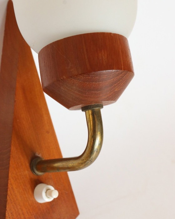 Image 1 of Ensemble de lampes murales vintage en teck et verre dépoli