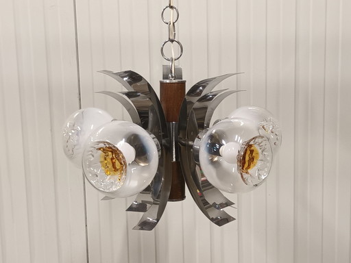 Lámpara de araña Space Age – Cristal de Murano y Cromo – Años 70
