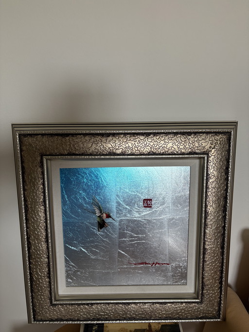 Patrick Guyton Aiguille avec côtelette rouge Média mixte sur aluminium Art 12"*12"