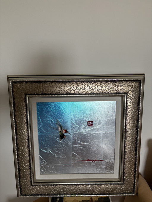 Patrick Guyton Aiguille avec côtelette rouge Média mixte sur aluminium Art 12"*12"