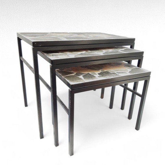 Image 1 of Mimiset in mosaico di marmo di design di metà secolo, base in metallo