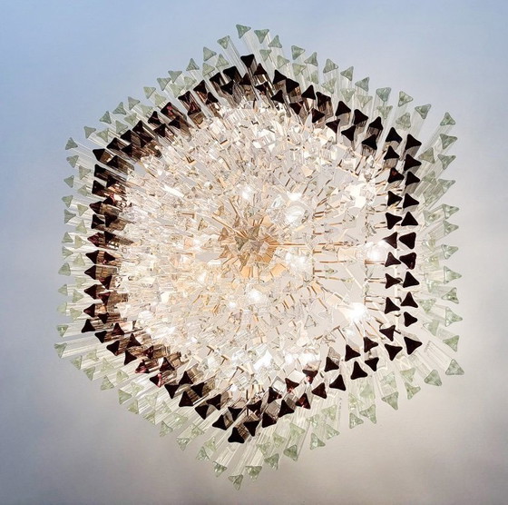 Image 1 of Weelderige kroonluchter van Paolo Venini voor Vivarini, Muranoglas/Prismaglas, Italië, jaren 70, op maat gemaakt
