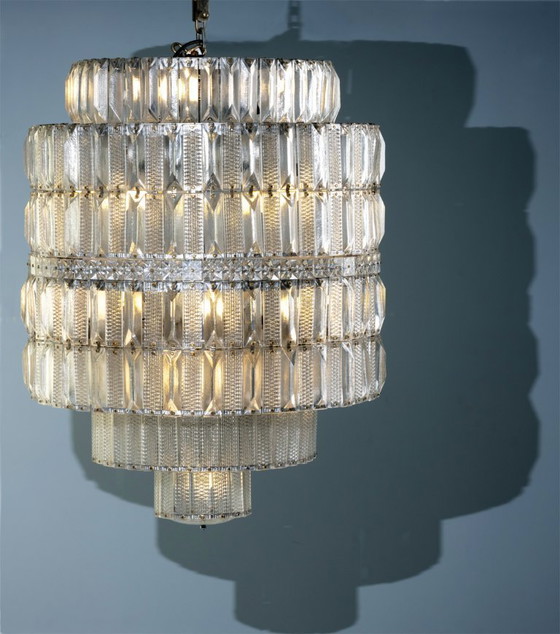Image 1 of Lámpara de araña de cristal escalonada, década de 1960, Checoslovaquia