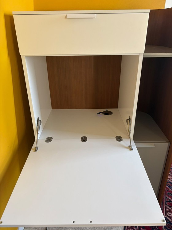 Armadio contenitore con scrivania a ribalta, beige e legno, Cinna, Armadi contenitori, MDF, Modern (foto 4 di 6)