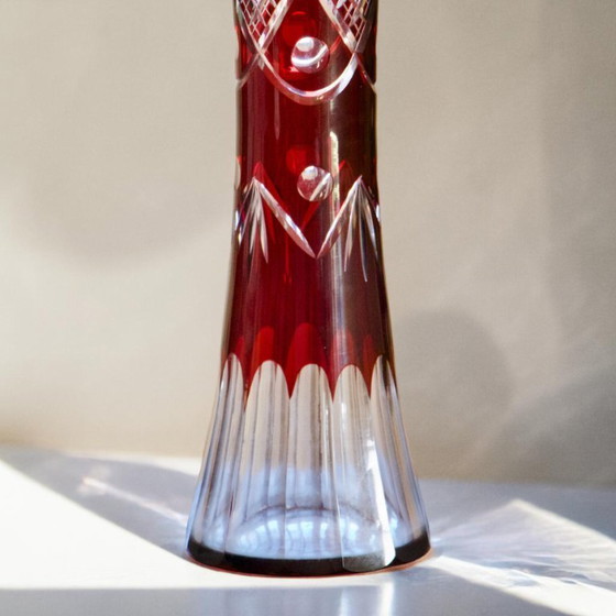 Image 1 of Antique ruby ​​vase in wheel-cut Bohemian glass