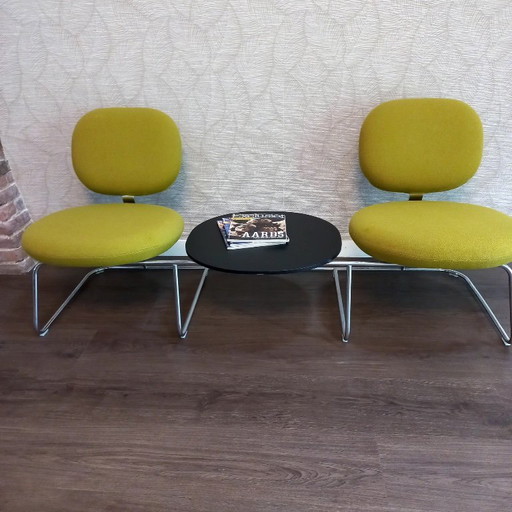 Vintage Wartezimmerbank; 2-Sitzer mit Tisch