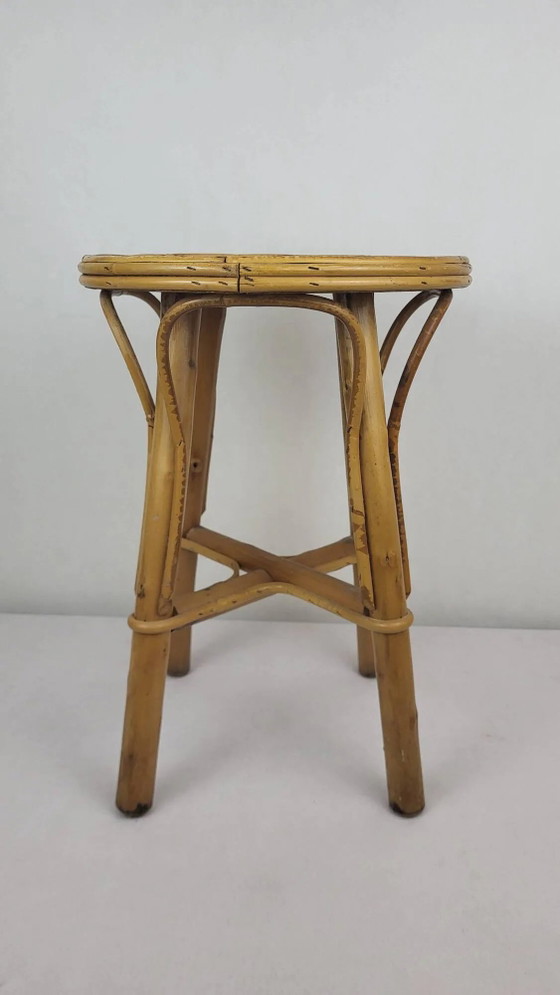 Sgabello/tavolino vintage anni '70, rattan – Tavolini, Wicker (photo 3 of 6)