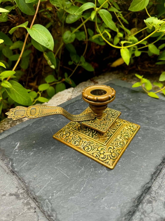 Large brass candlestick from the Art Nouveau period. – Candle holders (photo 5 of 7)