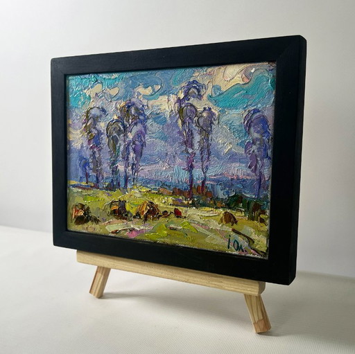 Original Oil Painting: Day Field Landscape - Spring Coolness Hugging the Earth