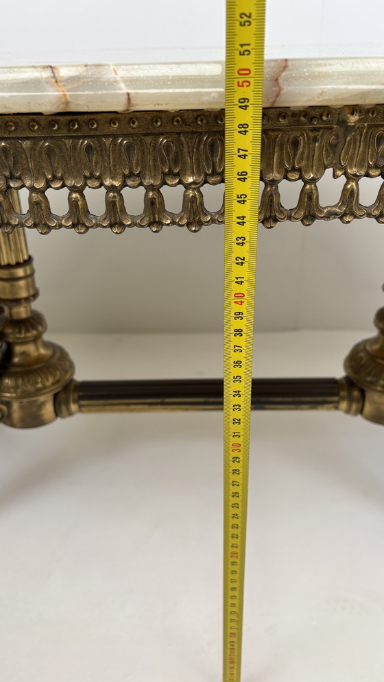 Image 1 of Tavolino da caffè vintage in pietra naturale, ottone e marmo onice