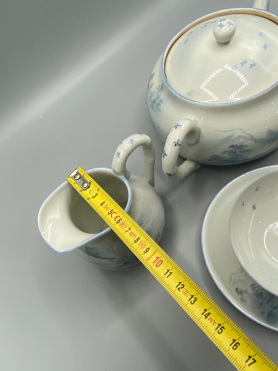 Japans porseleinen theeservies – Blauw en wit landschap – Dai Nippon Meiji-periode – Decoratieve objecten (photo 9 of 10)