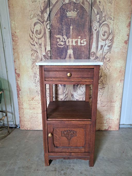 Antique Nightstand, hallstand, chest of drawers with marble plate dim, 42x42cm and 82cm high
