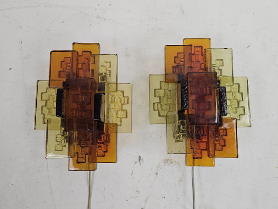 Image 1 of Conjunto de lámparas de pared de cristal ámbar Holm Sorensen Dinamarca
